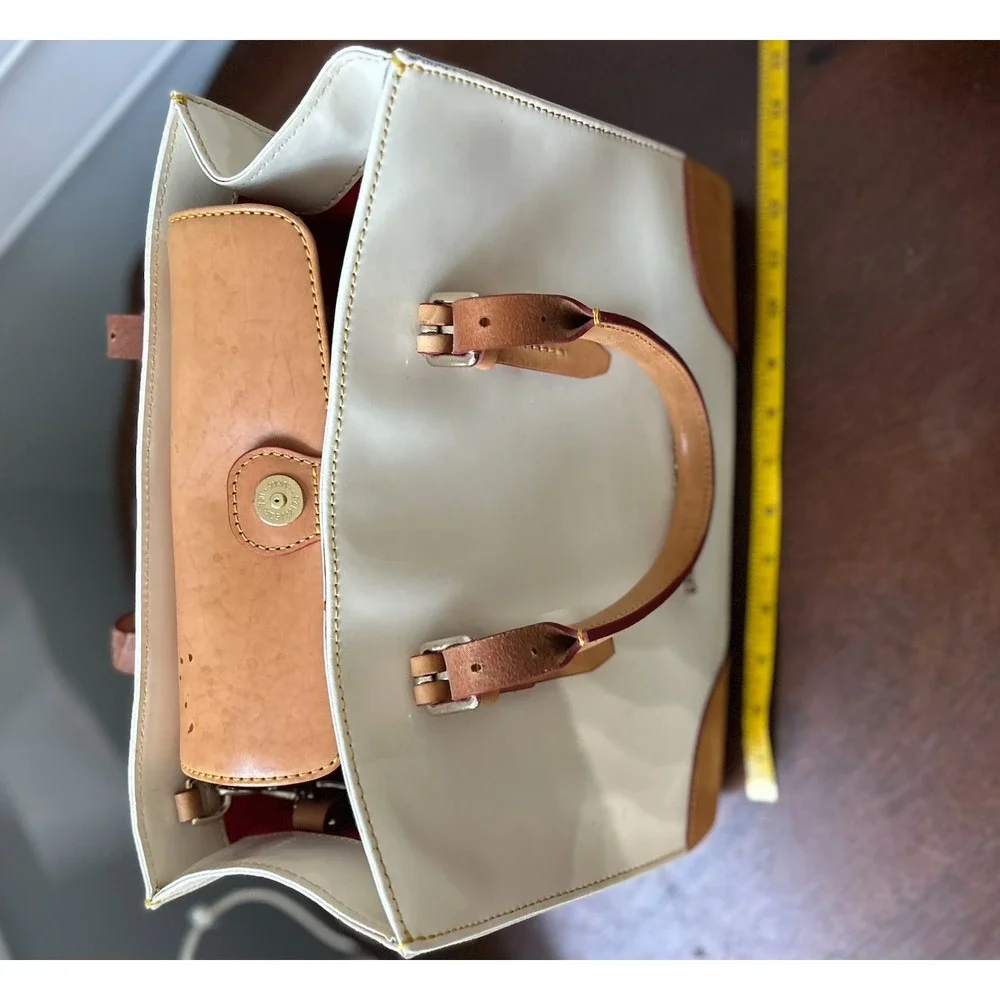 Dooney & Bourke Janine Ivory Cream Leather Satchel Tan Trim Red Lining Vintage